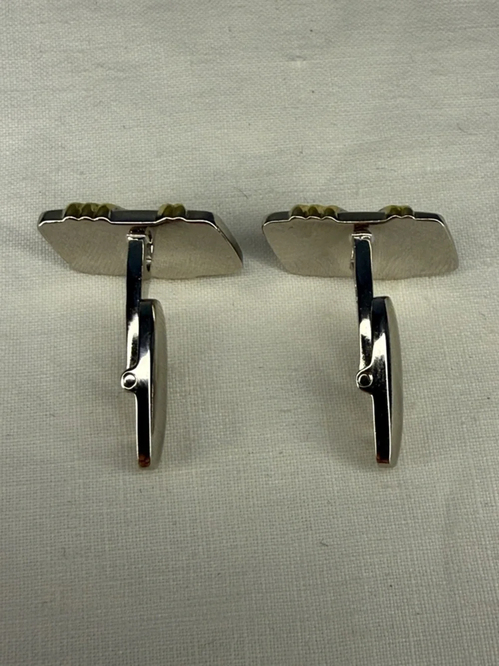 Saint Laurent YSL Two Tone Sculpted Bar Cufflinks Gold Silver 1